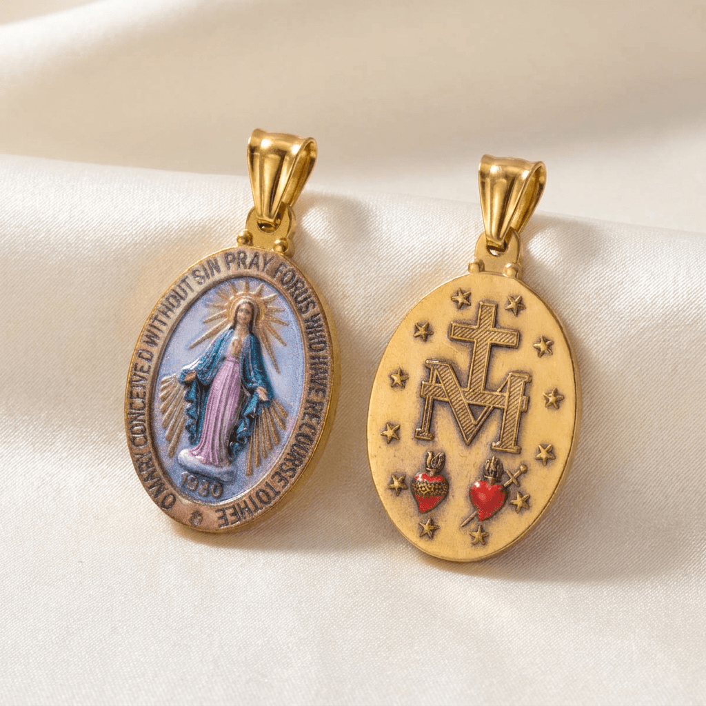 Stainless Steel Virgin Mary Double-Sided Pendant Necklace